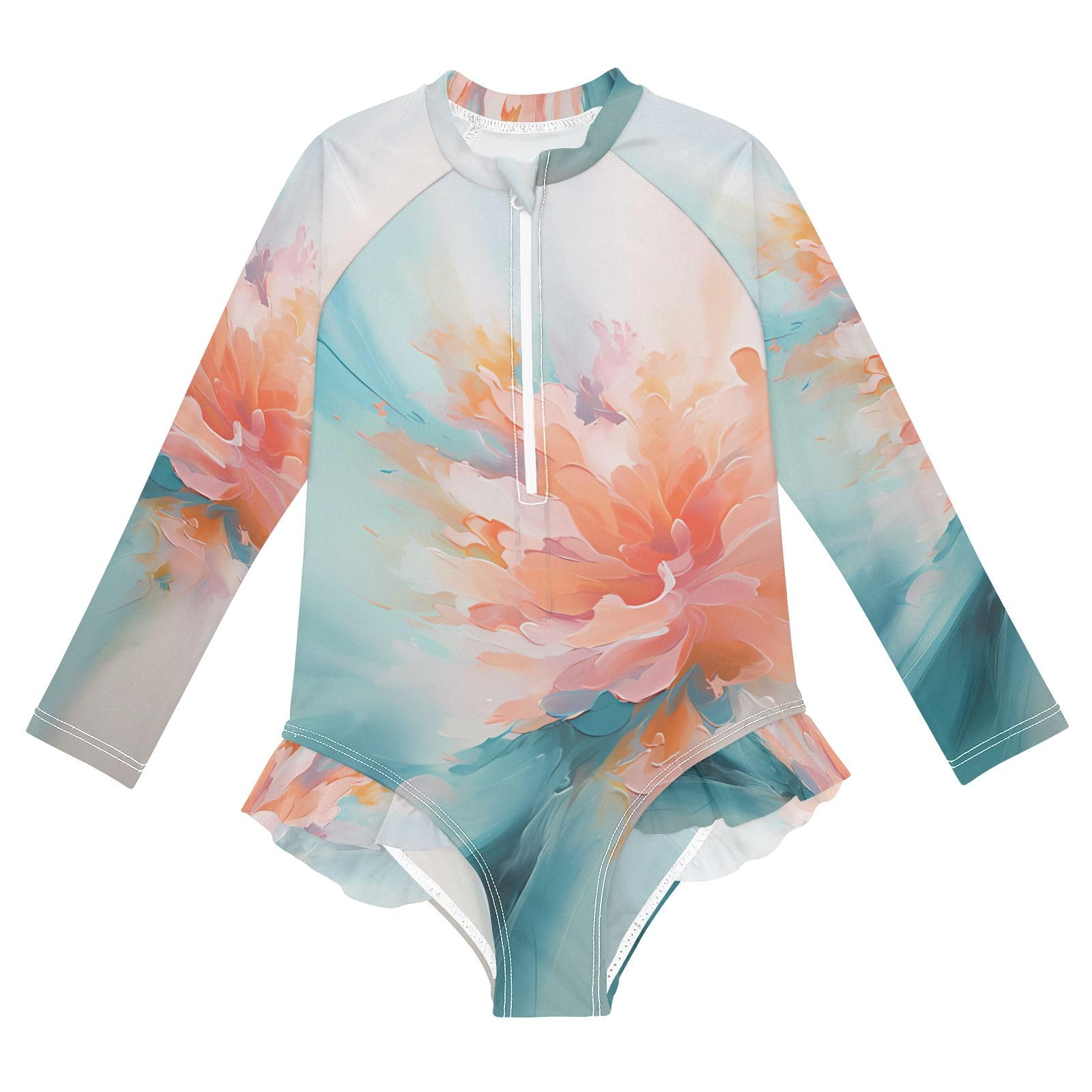 ALAZA Swimsuit for Girls Long Sleeve Rashguard Bathing Suit Abstract Flower 1 Quick Dry 4T