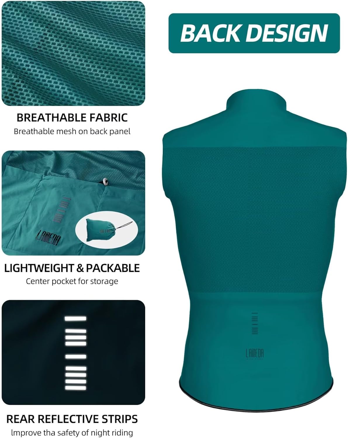 LAMEDA Cycling Jacket for Men Women, Windproof Lightweight Packable Cycling Windbreaker Bicycle Clothing Jacket - Image 7