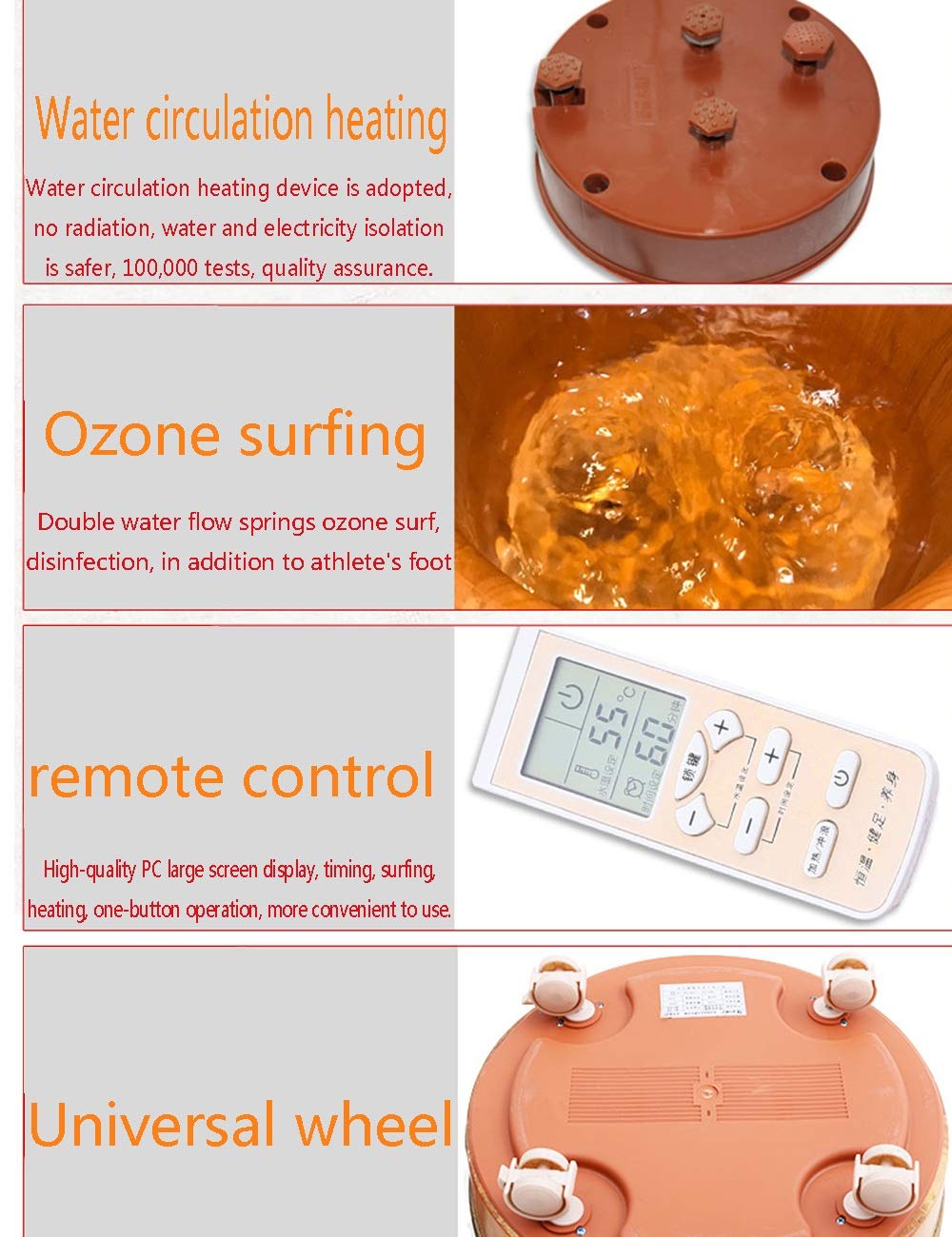 Axdwfd Seau à Pied Bain De Pieds, Chêne Bain De Pieds Chauffé Électrique Surf Petit Baril en Bois Thermostatique