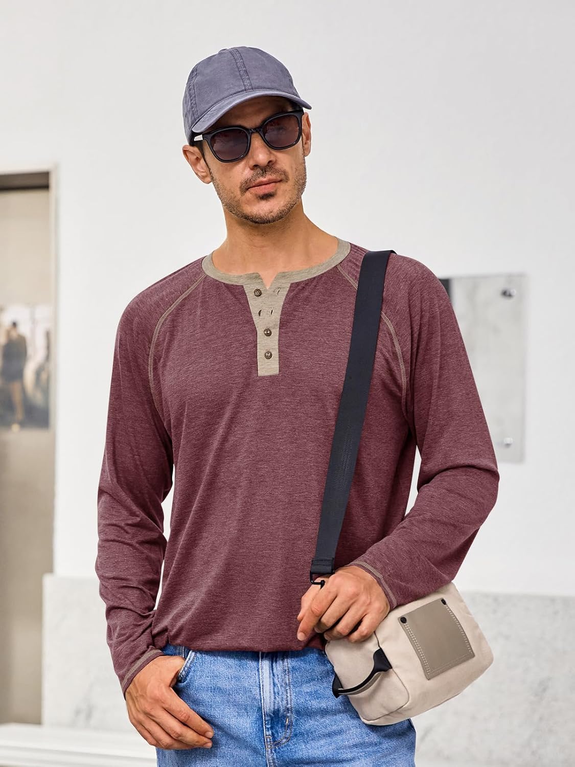 Yousify Mens Henley Shirts Long Sleeve Casual Basic T Shirts Button Vintage Lightweight Cotton Tee Tops - Image 4