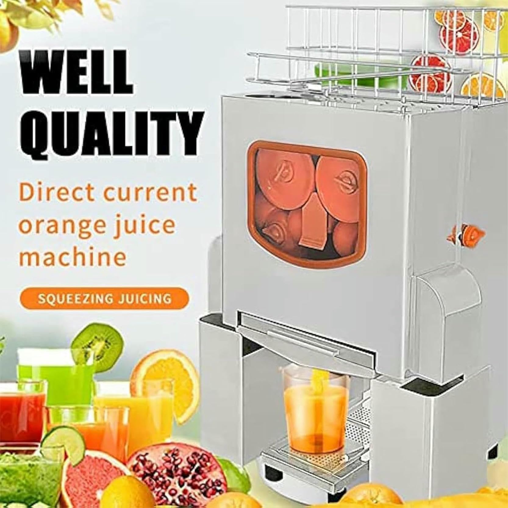 Exprimidor Cítricos Eléctrico Comercial,e-xtractor automático zumo naranja,sistema automático pelado filtrado,30 naranjas/minuto,2 cubetas recolectoras,e-xtraíble para limpieza,bajo nivel ruido