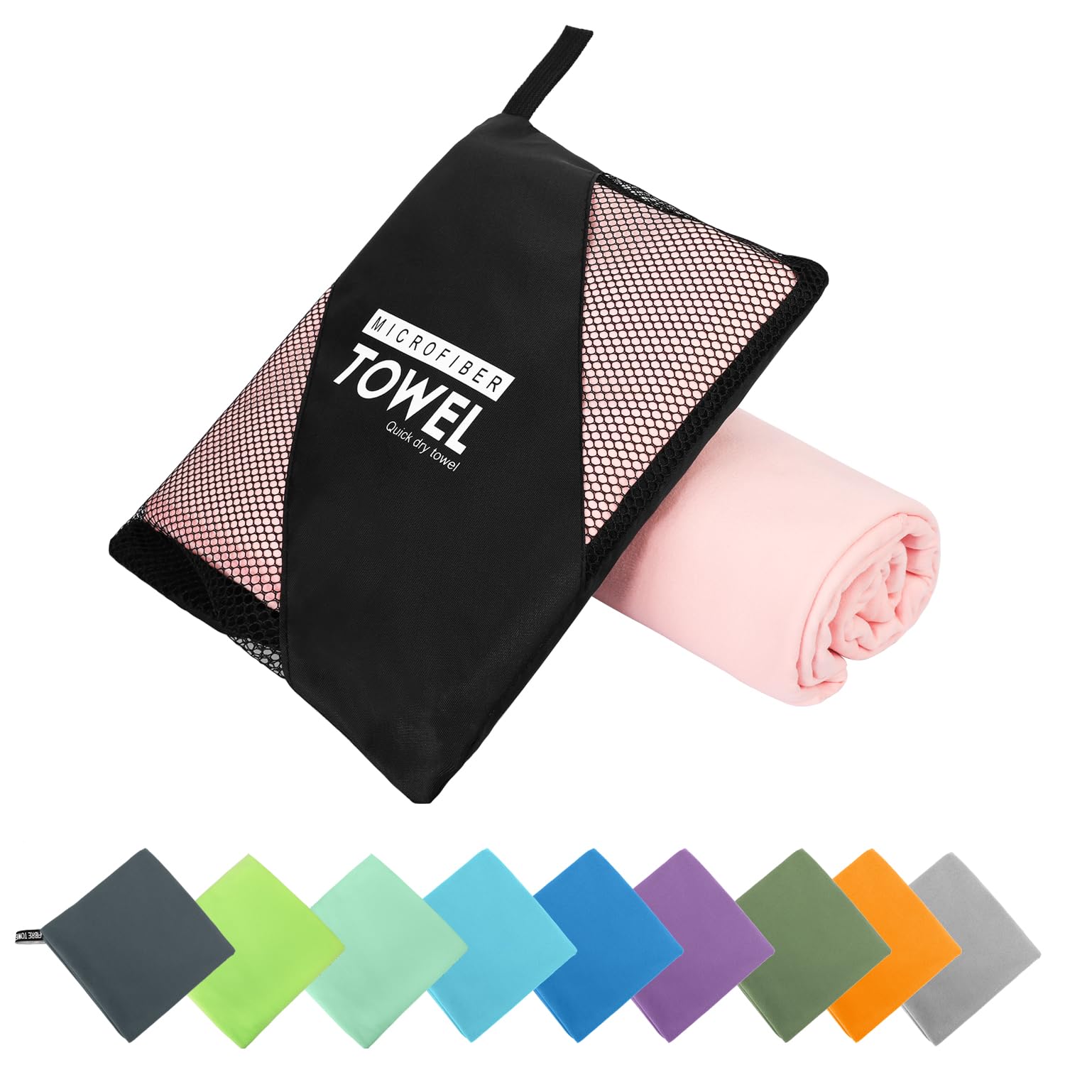 ZIUDBOC Microfiber Travel Towel, Soft Lightweight Quick Dry Towel, Super Absorbent Compact Travel & Sports & Beach Towels for Camping, Backpack, Gym, Swimming, Yoga, Hiking (L:24"×48" -Light Pink) — image 1