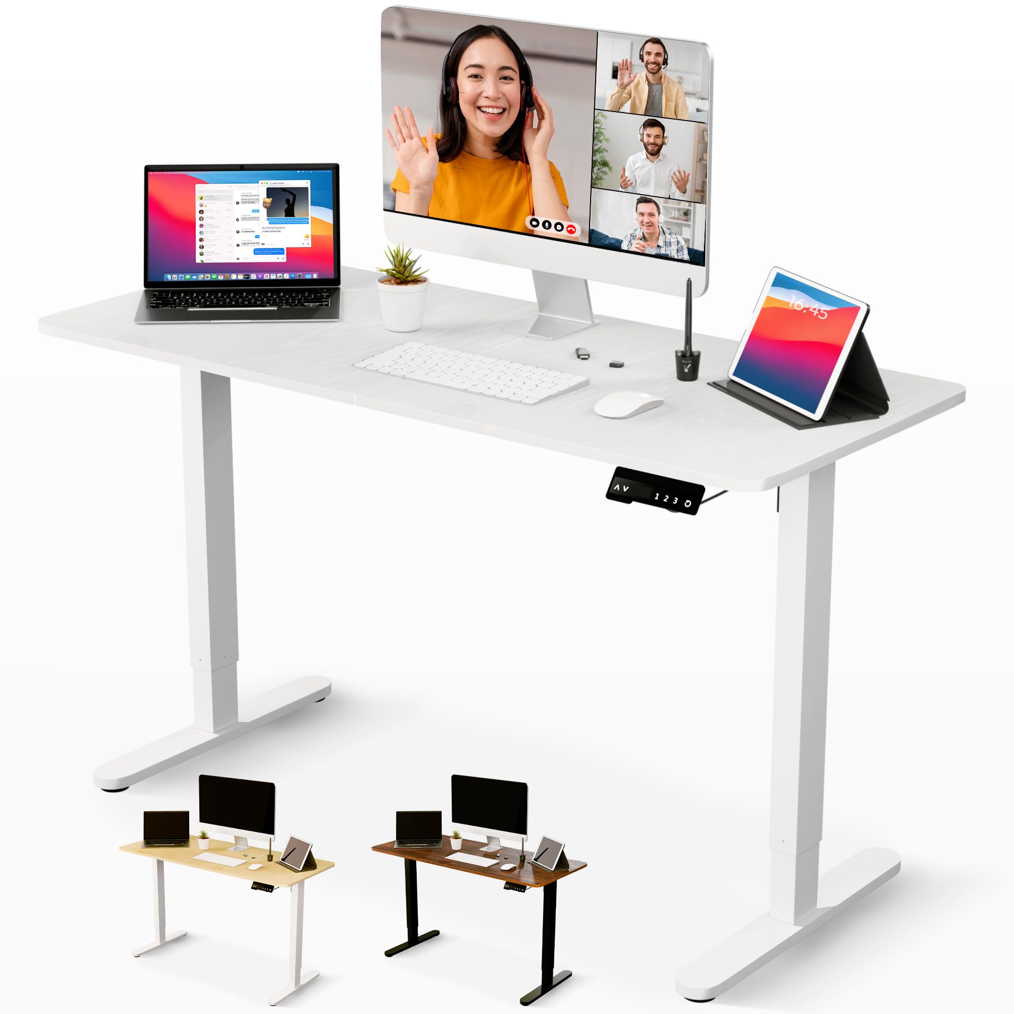 JUPPLIES Escritorio Elevable Electrico 120 x 60 cm - Mesa Elevable Escritorio Ajustable en Altura con Panel Inteligente de 3 Memorias - Standing Desk Oficina en Casa - Blanco