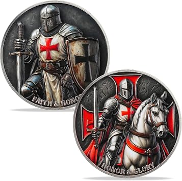 Knights Templar Challenge Coin - Christian Religious Coin Red Cross Knight Coin Collectible Warrior Faith Honor Inspirational Commemorative Gift