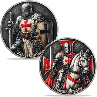 Knights Templar Challenge Coin - Christian Religious Coin Red Cross Knight Coin Collectible Warrior Faith Honor Inspirational Commemorative Gift