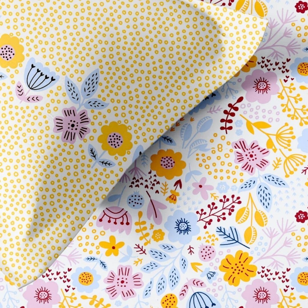 Jaipur Weaves Fitted Bedsheet Queen Size 100% Pure Cotton Bed Sheet with 2 Pillow Covers, 240 TC Premium Bedding Set, 60x78 inches, Super Soft Cozy (Sunny Floral Delight, Queen Fitted)
