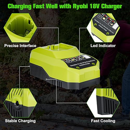 Miniatura 5 de Paquete de 2 baterías y cargador de 3.5Ah P107 para batería Ryobi de 18 V, compatible con Ryobi 18V ONE + P108 P107 P104 P105 P102 P103 cargador