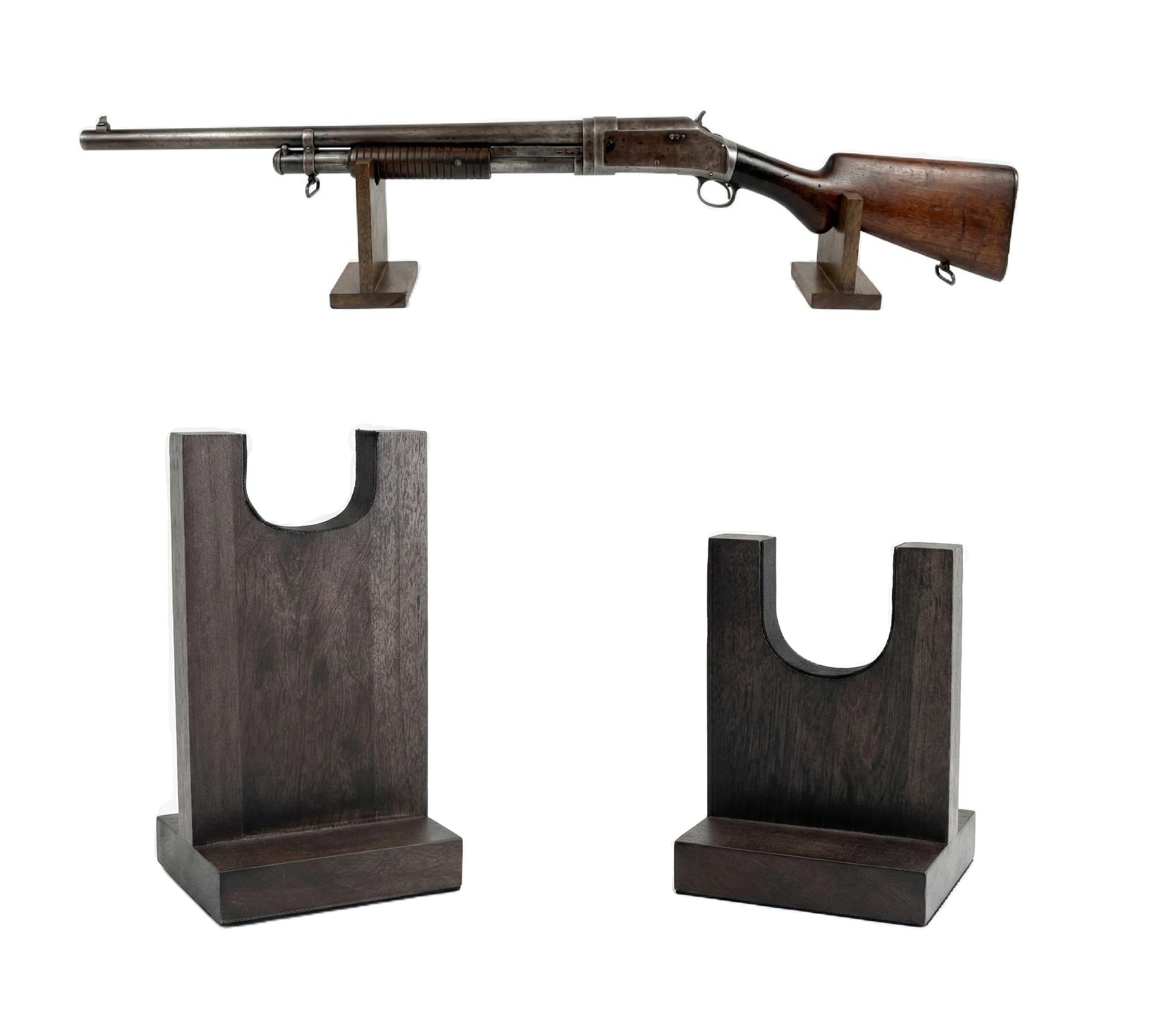Clearco Rustic Wood Gun Display Stands, display stands for rifles, long guns, firearms, weapons and collectables, for Displays, Shows, and Exhibits.