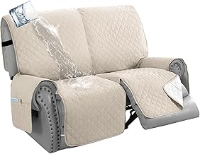Waterproof Recliner Sofa Covers 1/2/3 Seater Non-Slip Sofa Cover with Pocket Washable Furniture Protector for Dogs Pets Kids (Ivory, 2 Seater)