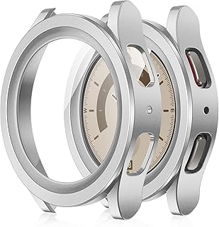 Amizee 2 Pack Case Compatible with Samsung Galaxy Watch 5 Pro 45mm with Built in Screen Protector, Hard PC Anti-Scratch Bumper Protective Cover for Galaxy Watch 5 Pro Accessories, Silver