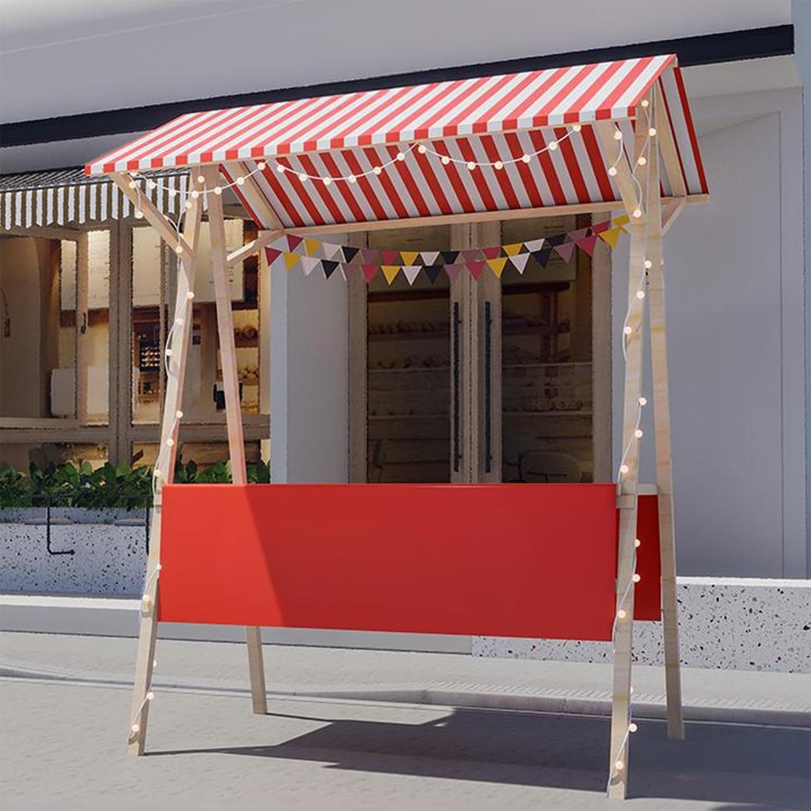 Genérico Puesto de Mercado for Vendedores al Aire Libre, Carrito de Comida Ambulante de Madera Plegable, para Tiendas Mercados(Red 1,120cm/47.2in)