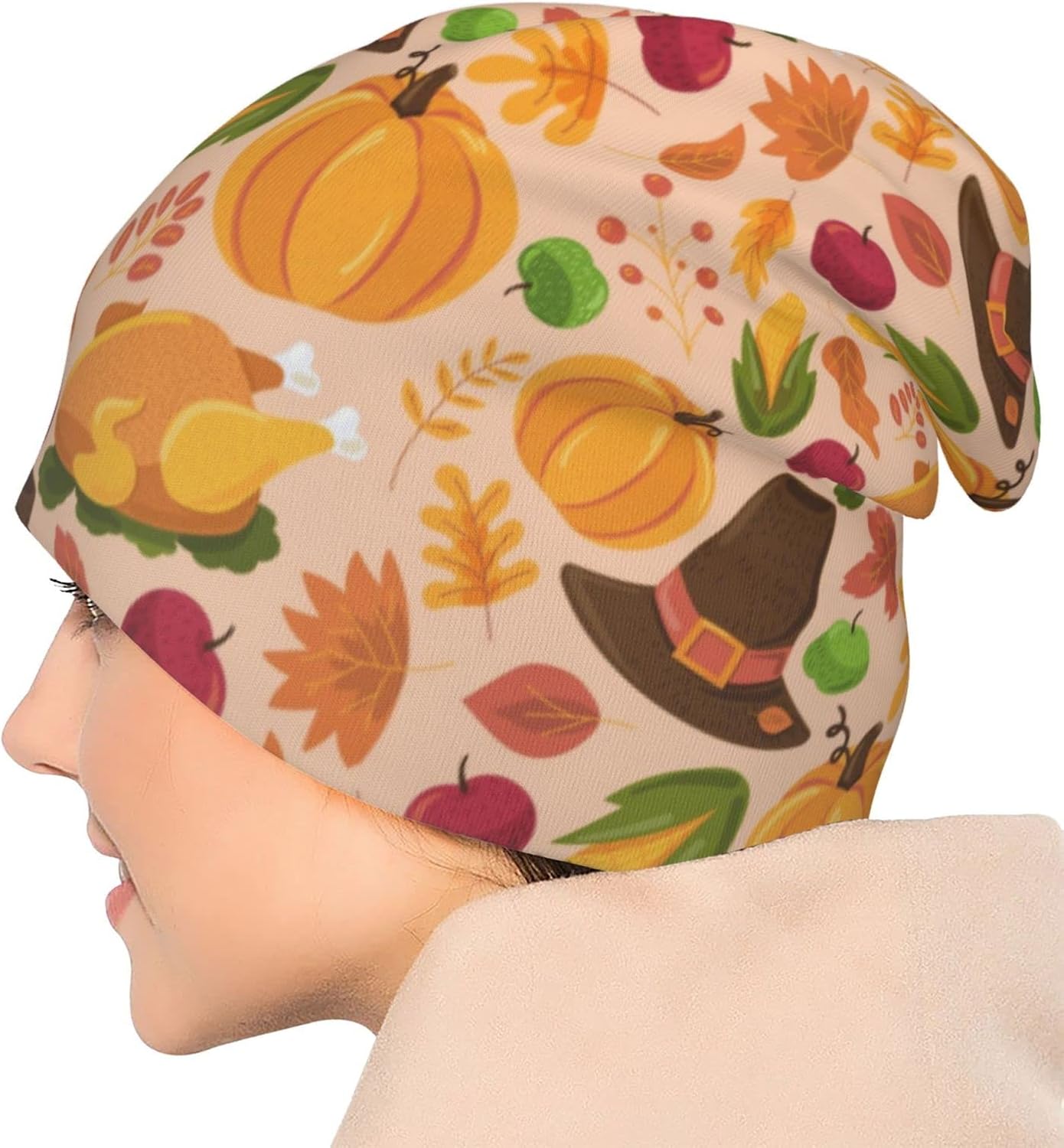 LAIPUTER Thanksgiving Beanie Standard Closed Chemo Hat Cancer Headwear Knitted Hats Baggy Slouchy Cap for Adults Women Men - Image 6