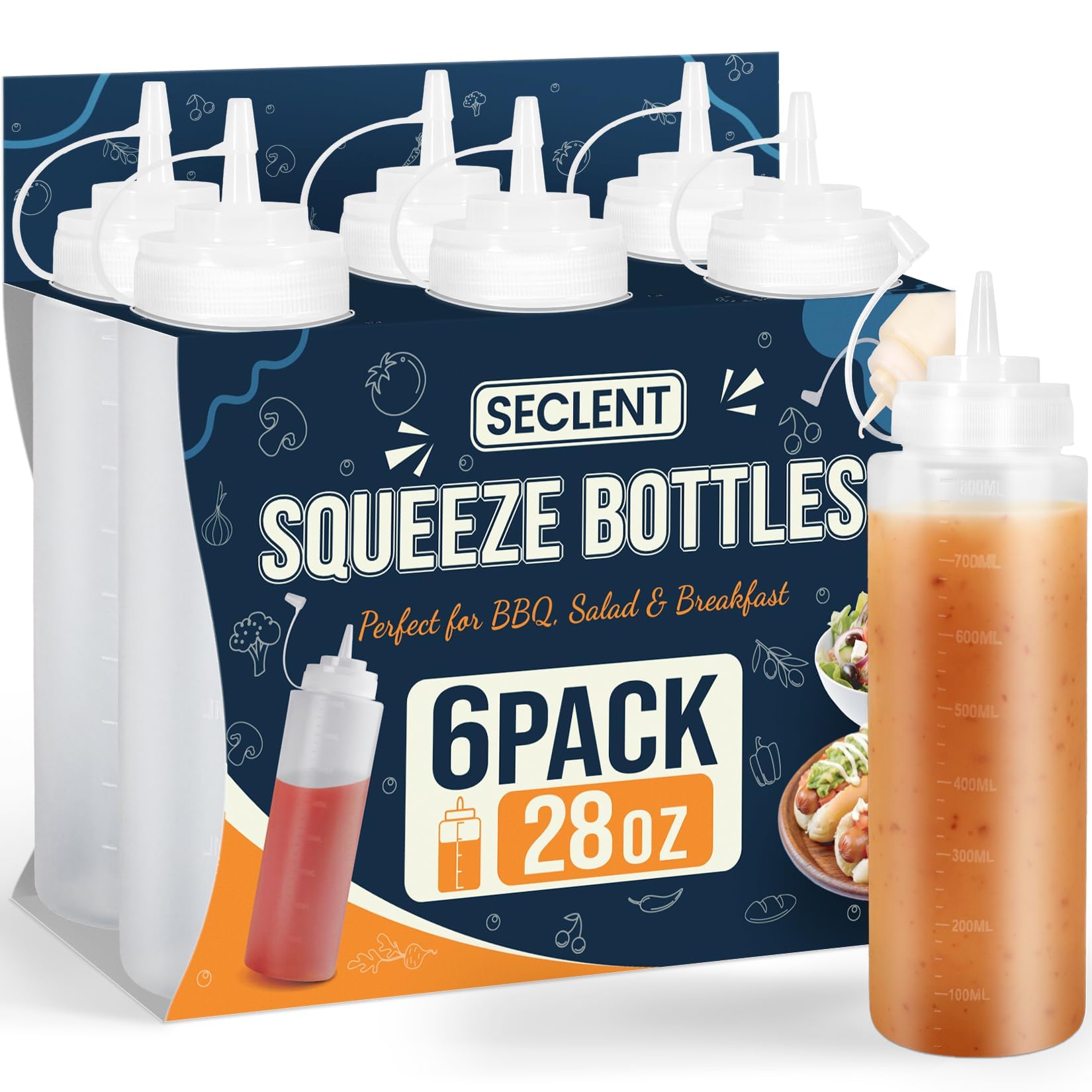 28 oz Squeeze Bottles for Sauces, Squirt Bottle, Salad Dressing Bottle