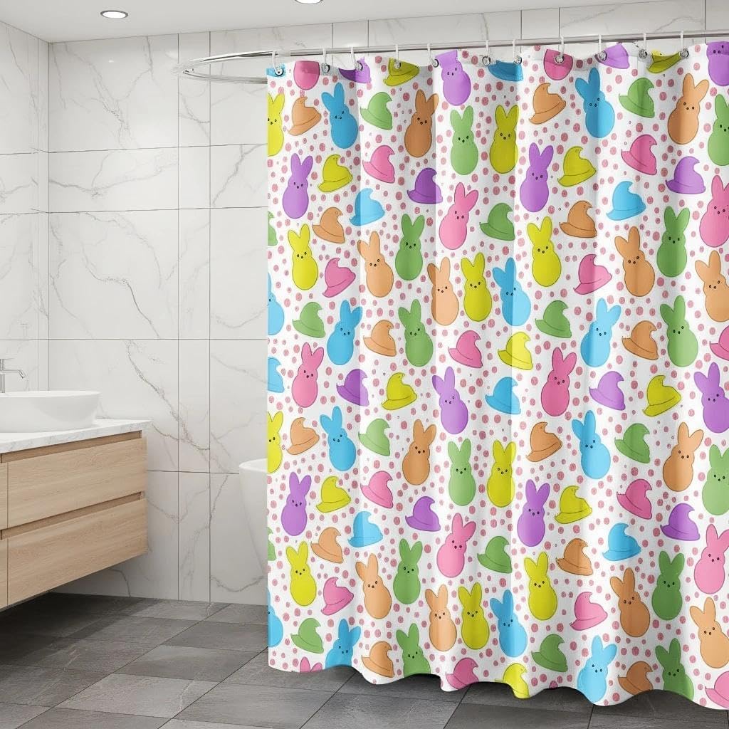 Easter Shower Curtain - 72x72 Inches | Festive Bunny Spring Bathroom Decor, Waterproof Fabric with Hooks for Practical Holiday Home Celebration