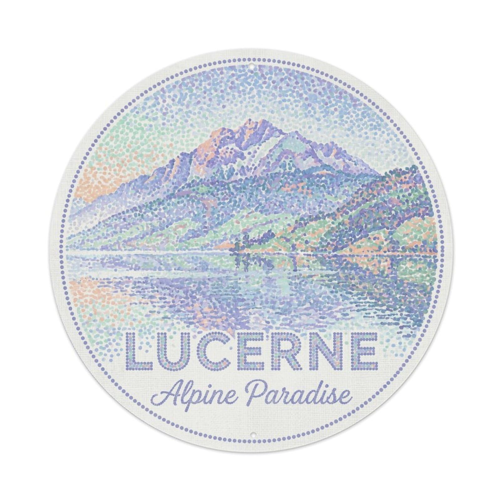 Vintage Travel Lucerne Mountain Switzerland Vintage Metal Tin Sign Plaque Wall Decor for Cafe, Club, Garden Round Metal Poster 8x8Inch