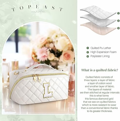 Miniatura 2 de TOPEAST Bolsa de maquillaje acolchada, bolsa de cosméticos de gran capacidad, bolsa organizadora de maquillaje inicial, Blanco, 40