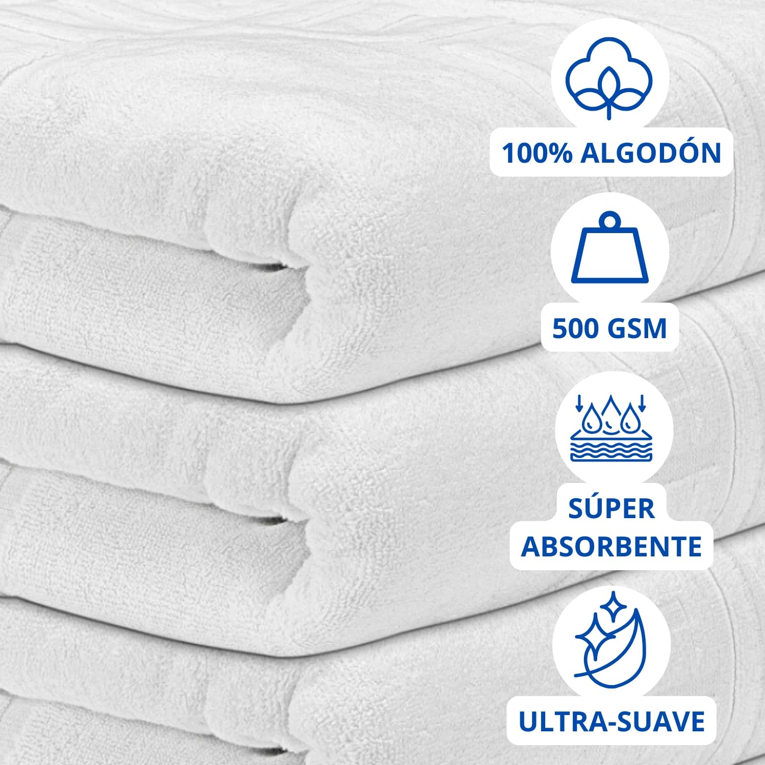 DECASATEXTIL Pack de 4 Alfombras Baño 50x70 cm - 100% Algodón Suave y Absorbente - 500GSM - 100% Algodón Suave y Absorbente - Tapete Ducha Blanco Estilo Toalla - Alfombrilla Baño