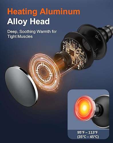 Miniatura 7 de arboleaf Pistola de masaje térmico de tejido profundo con calor, masajeador de percusión muscular de mano con cabeza de metal, 6 reemplazos para
