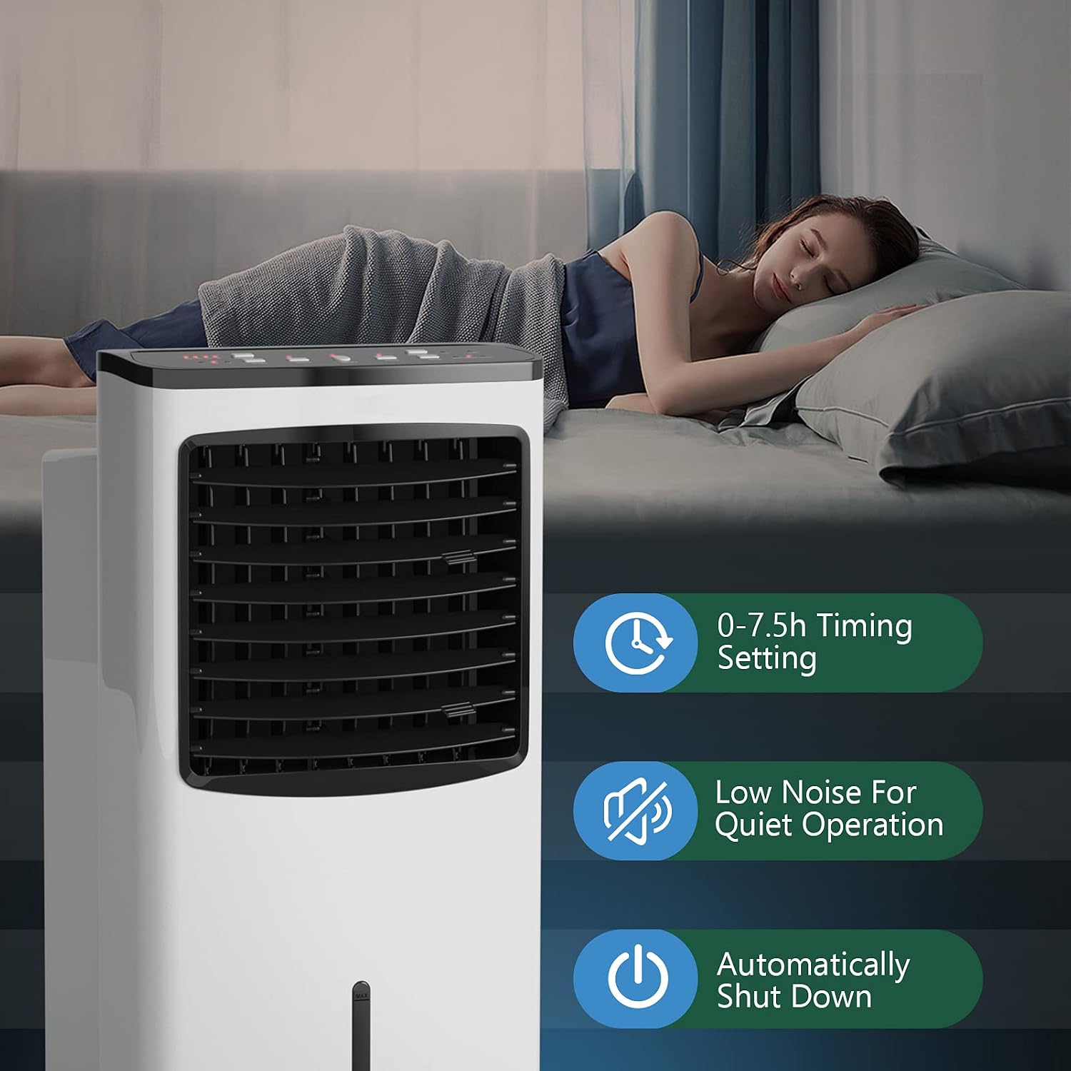 KOTEK Evaporative Cooler with Fan & Humidifier, Portable Air Cooling Fan w/Anion Function, 7.5H Timer, 3 Wind Modes & Speeds, Bladeless Quiet Electric Air Cooler w/Remote Control for Home, Office