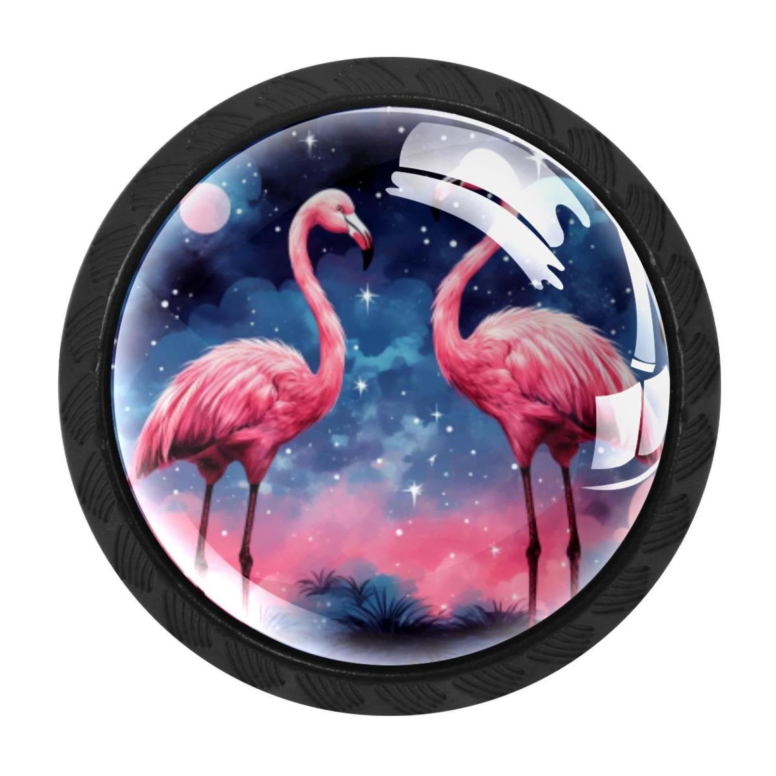 CHENZZZZ 4 Pack Round Cabinet Knobs for Kitchen Bathroom Closet Dresser Cabinets, Starry Flamingos