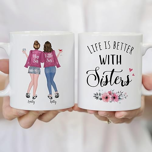 Miniatura 10 de Gossby Taza personalizada para hermanas  Life is Better with (3 Ver 2) 11 onzas, 15 onzas, tazas personalizables para hermanas, nombres, citas, tres