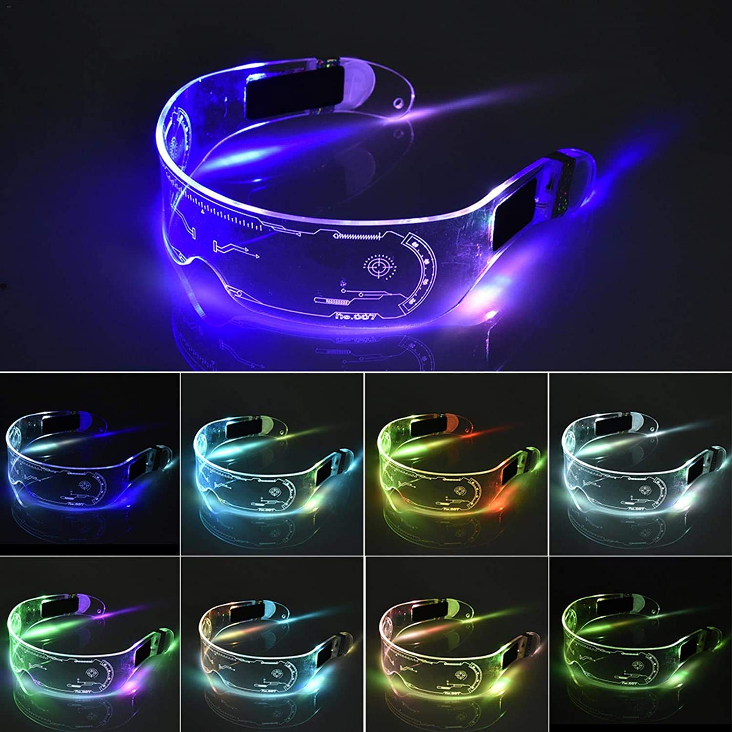 Hutato Cyberpunk Lunettes Lumineuses à LED, 7 Couleurs, Rechargeables