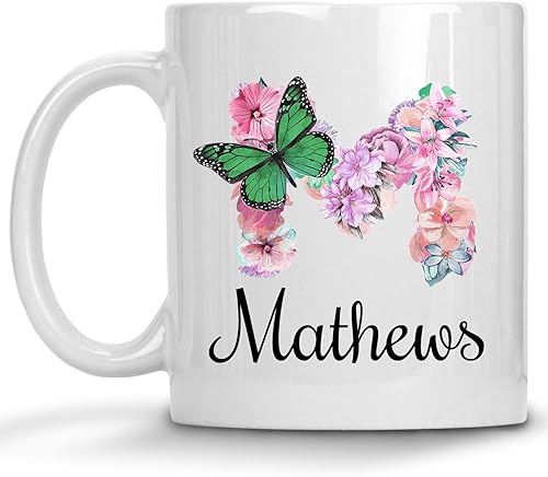 Taza personalizada con nombre y alfabeto floral, taza personalizada con nombre e inicial, taza con nombre, regalo para mamá, hermana, niñas, tazas