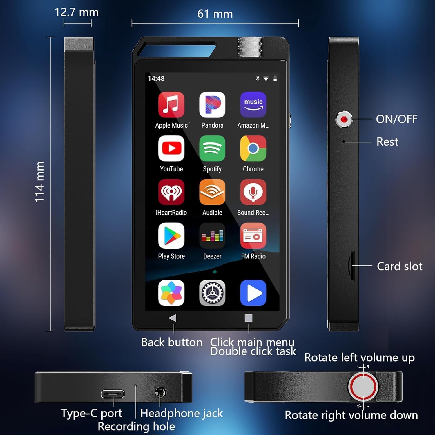 96GB MP3 Player with Bluetooth & WiFi, 4" HD Full Touch Screen MP4 Player (3GB RAM+32GB ROM), Supports Spotify, Amazon Music & YouTube, 1080P Video Without Conversion, Includes 64GB Card 9 71W4LRMlWsL. AC SL1500