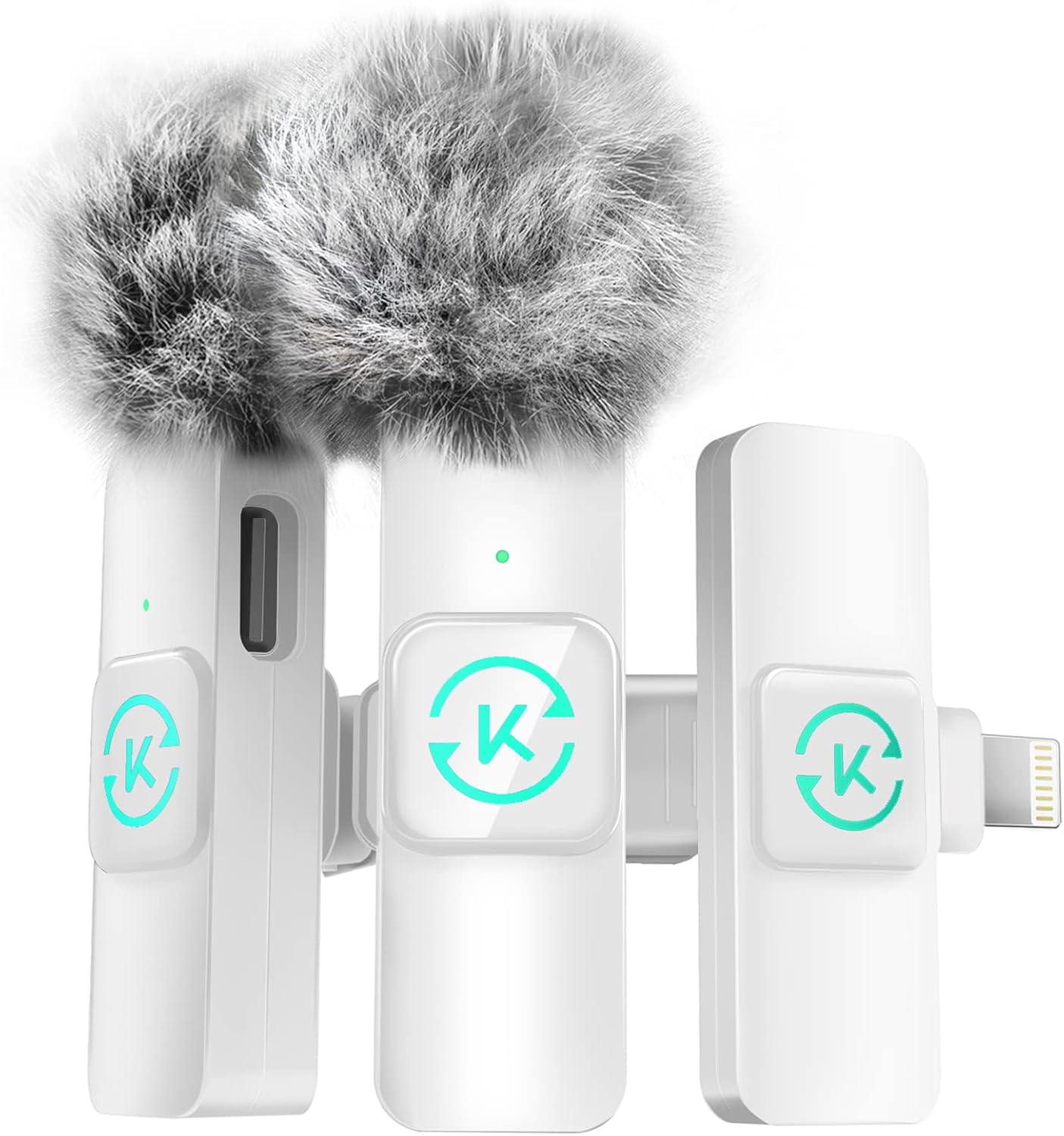 Kingwell Wireless Lavalier Microphone for iPhone, 2 Mini Microphones with Clearer Audio, Wireless Lapel Microphone for Video Recording, Interview, Vlog (White)