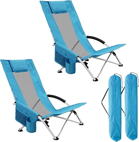 ptlsy Sillas de playa para adultos, paquete de 2, sillas de playa plegables con respaldo alto, ligeras y portátiles para exteriores, playa,