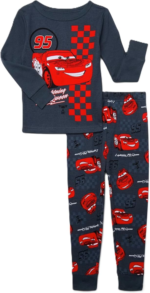 Disney Cars Pijama de 2 piezas con top y pantalones ajustados para niños pequeños - 12M-5T