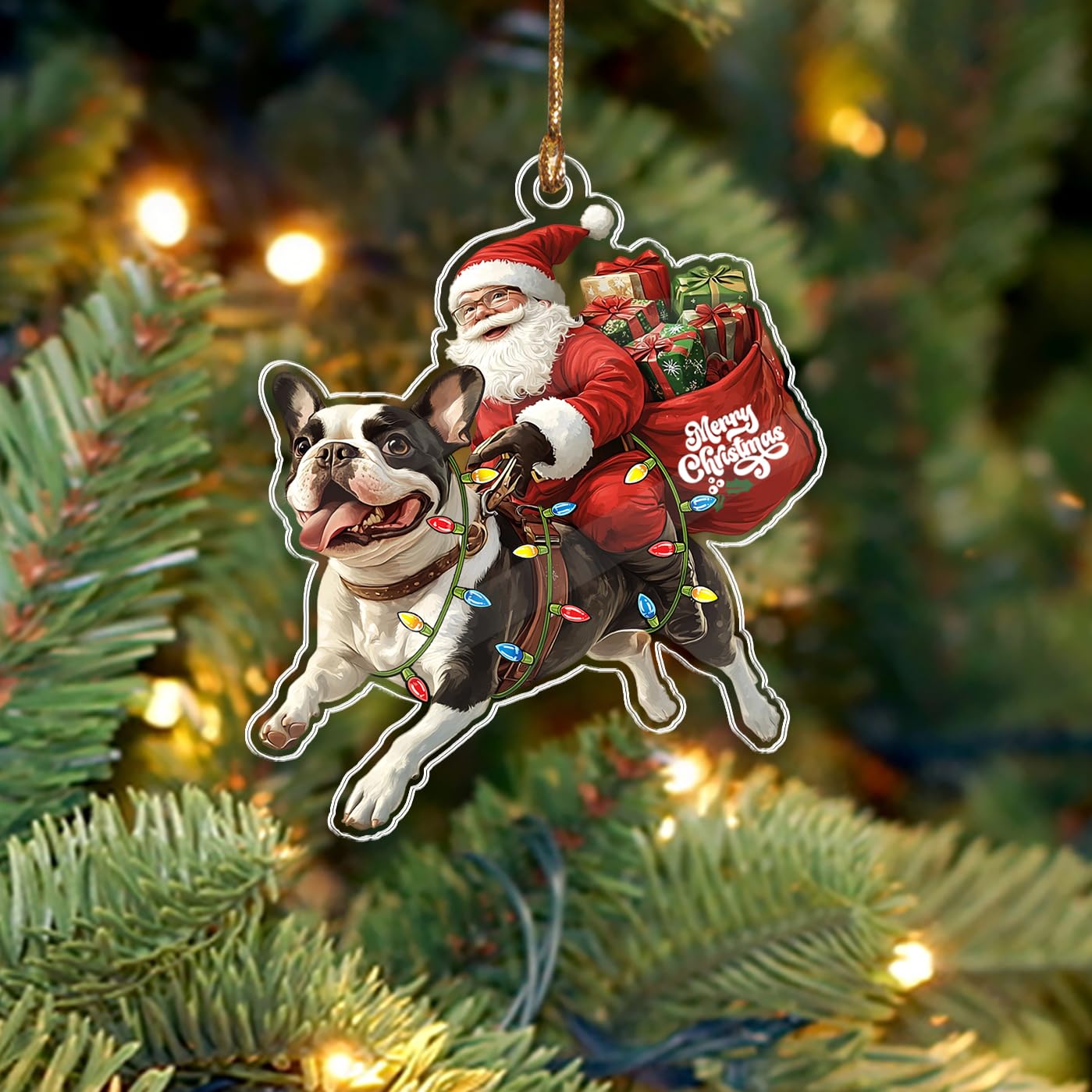 BEETHIS Funny Boston Terrier Santa Christmas Ornament 2025 – 2D Flat Acrylic Santa and Dog Car Hanging Ornament Decoration for Dog Lovers – Unique Boston Terrier Xmas Decor 3.5'' — image 1