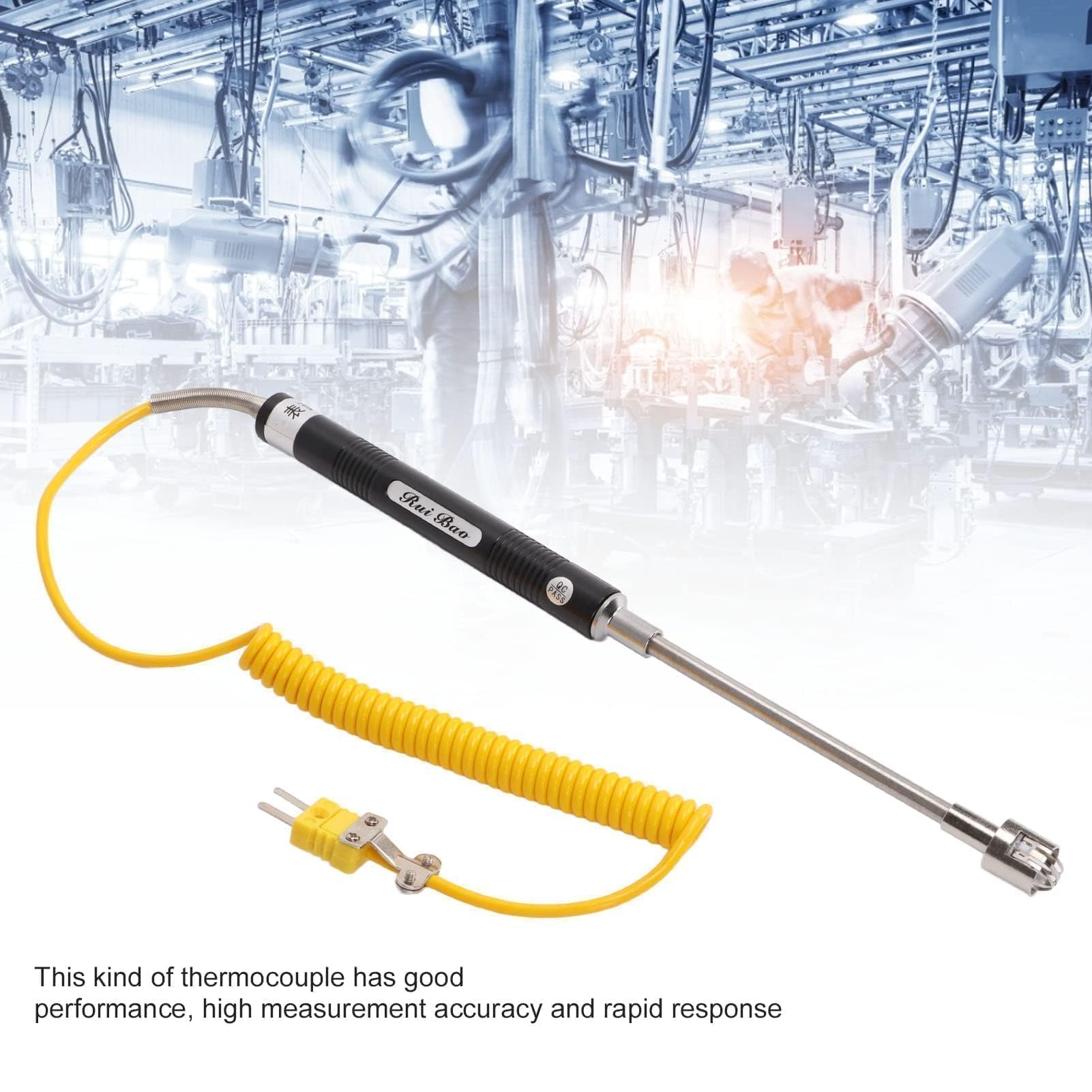 Sonde Type K Air, Sonde de Température de Surface avec Poignée Isolée, Portable Aiguille Pointe Capteur de Thermocouple en Acier à Réponse Rapide pour Mesure de Température