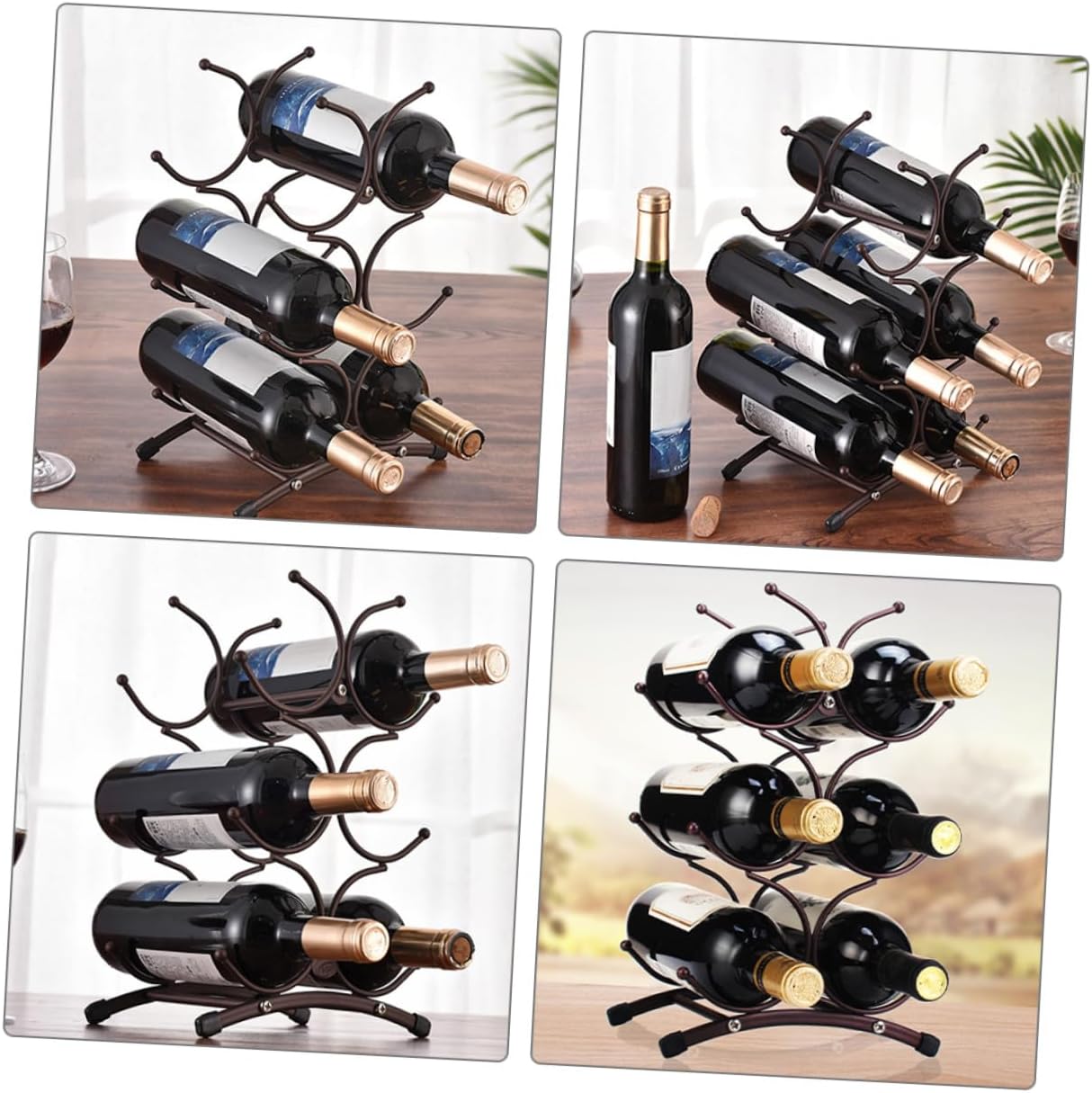 Detachable Iron Wine Rack Six-Bottle Desktop Wine Holder Metal Display Shelf Vintage Copper for Home Dining Room Storage and Collection
