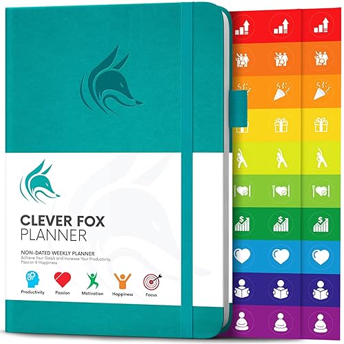 Clever Fox Planner – Undated Weekly &amp; Monthly Planner for Productivity, Time Management &amp; Goals – Organizer Journal – A5 (Turquoise)