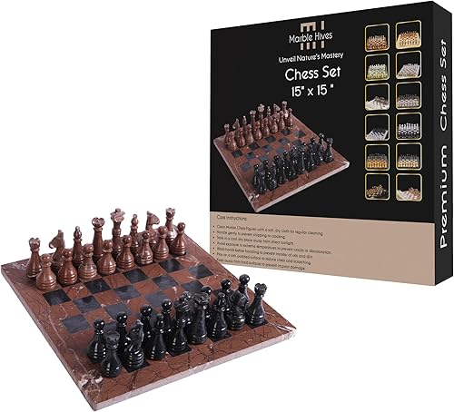 Miniatura 11 de Juego de ajedrez de lujo de 15 pulgadas, tableros de ajedrez clásicos para adultos con tablero de piedra hecho a mano y piezas de ajedrez de mármol,