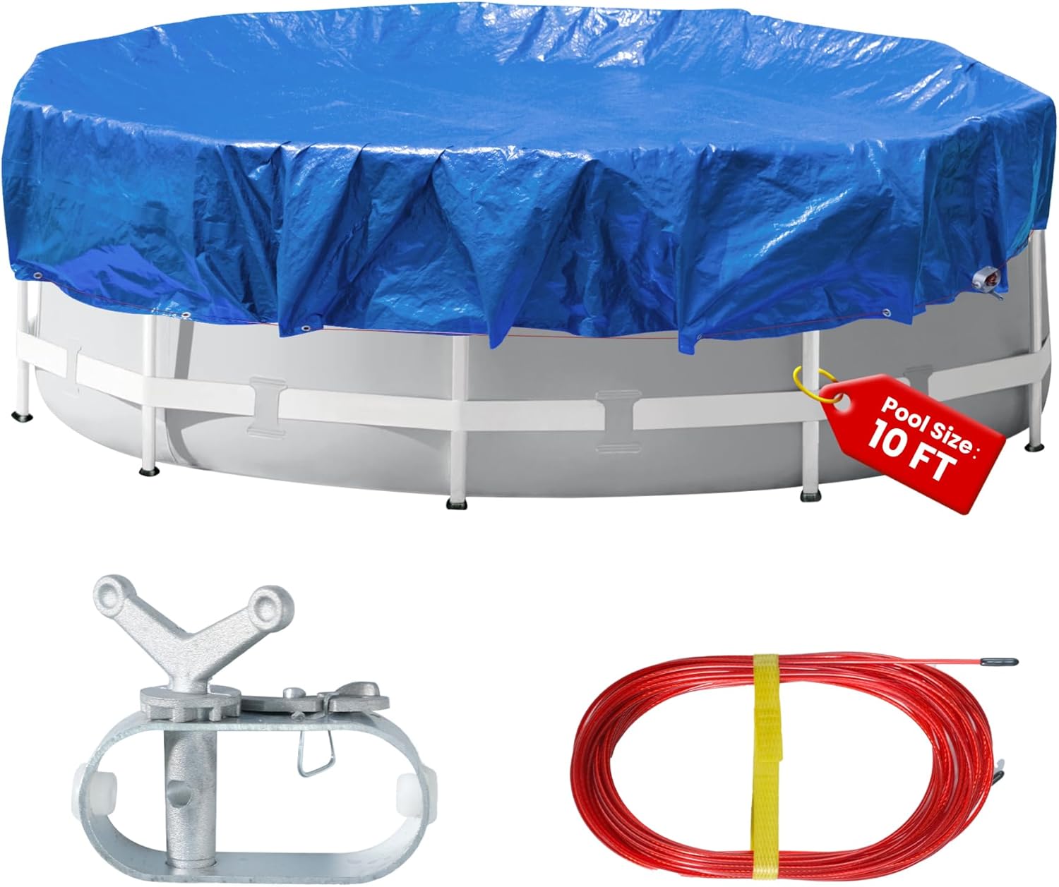 13 Ft Round Heavy Duty Winter Pool Cover?for 10ft Above Ground Pool,Cold and UV Resistant, Weatherproof and Durable, Winch & Cable Included (Blue/Black,Cover Diameter 13') blue/black Cover Diameter:13ft