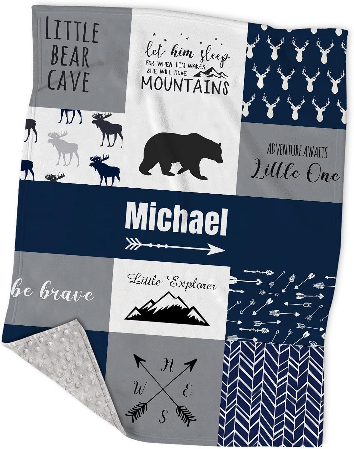 Personalized Woodland Deer Pink Minky Baby Blankets with Name, Custom Moose and Bear Swadding Blankets for Baby Girls Kids, Adventure Cabin Exploring Soft Plush Receiving Plaid Blanket, Registry Gift