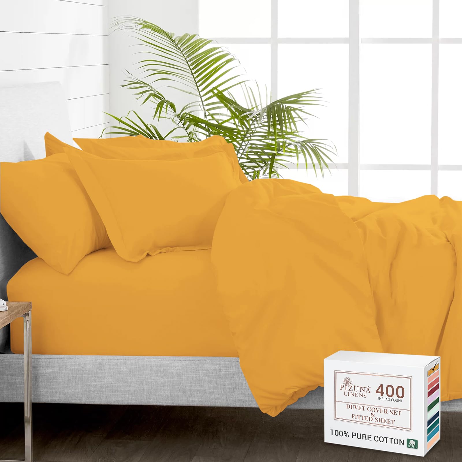 Pizuna Pure 100% Cotton Single Duvet Cover with Fitted Sheet Honey Gold — image 1