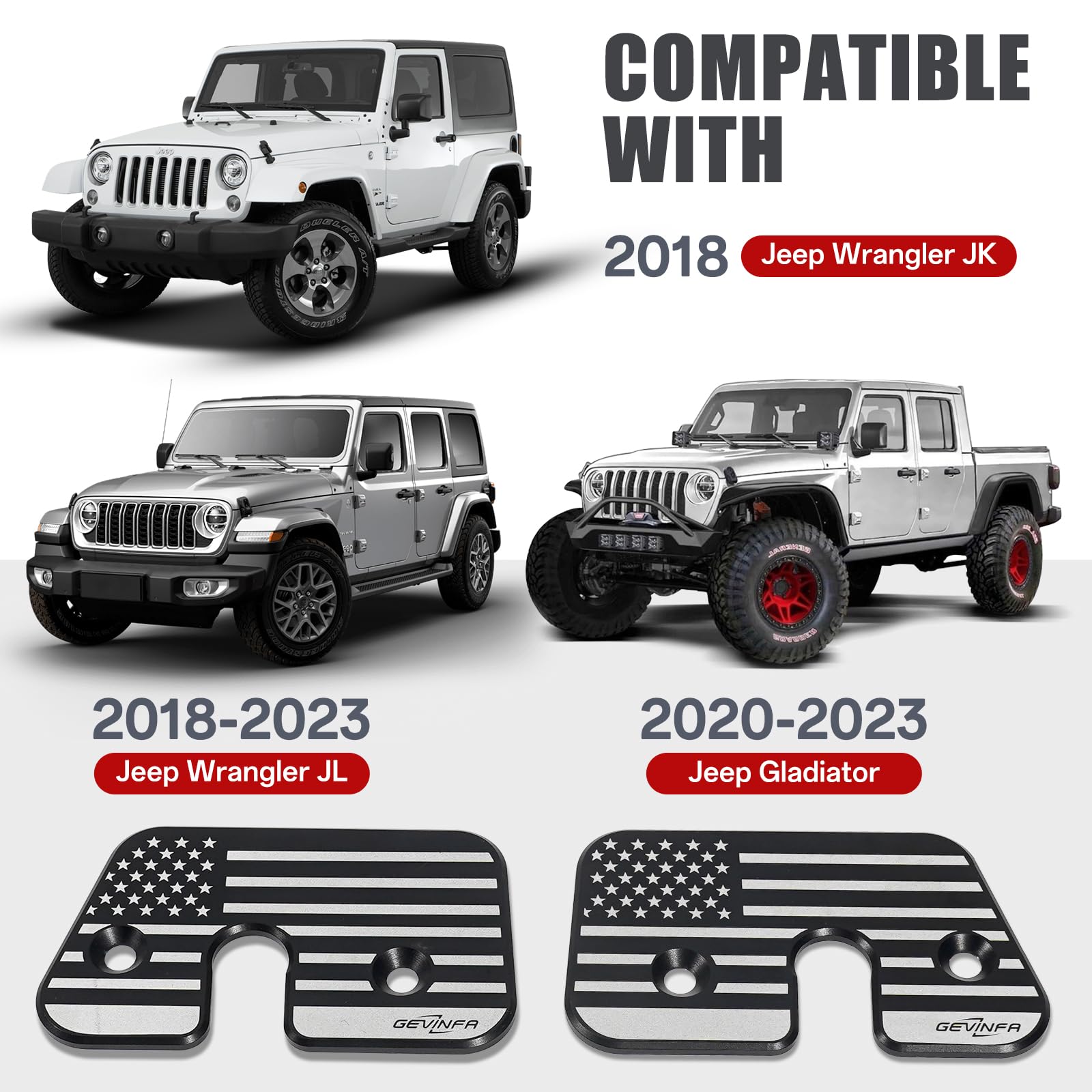 GEVINFA Kit De Réparation De Pare-soleil Wrangler 2 Pièces En Alliage D'aluminium Avec Clips Pour Pare-soleil Drapeau Américain Compatible Avec Jeep Wrangler JK 2018, JL 2018-2023, Gladiator 2020-2023