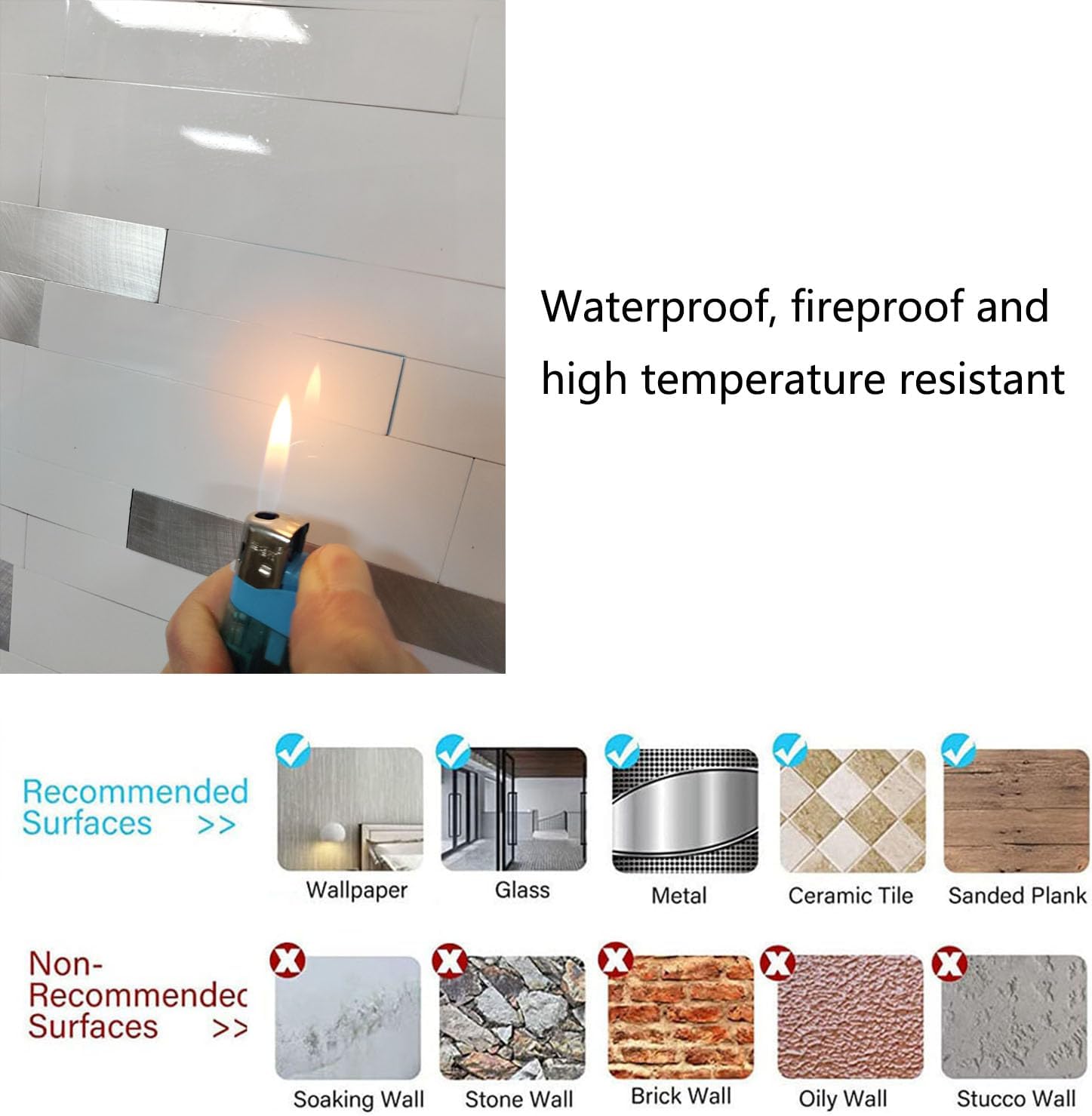 WEIMEISC 10-Sheet Peel and Stick Backsplash Tile, PVC Mixed Metal Stick on Backsplash Tiles for Kitchen (10, White +Frosted Silver2)