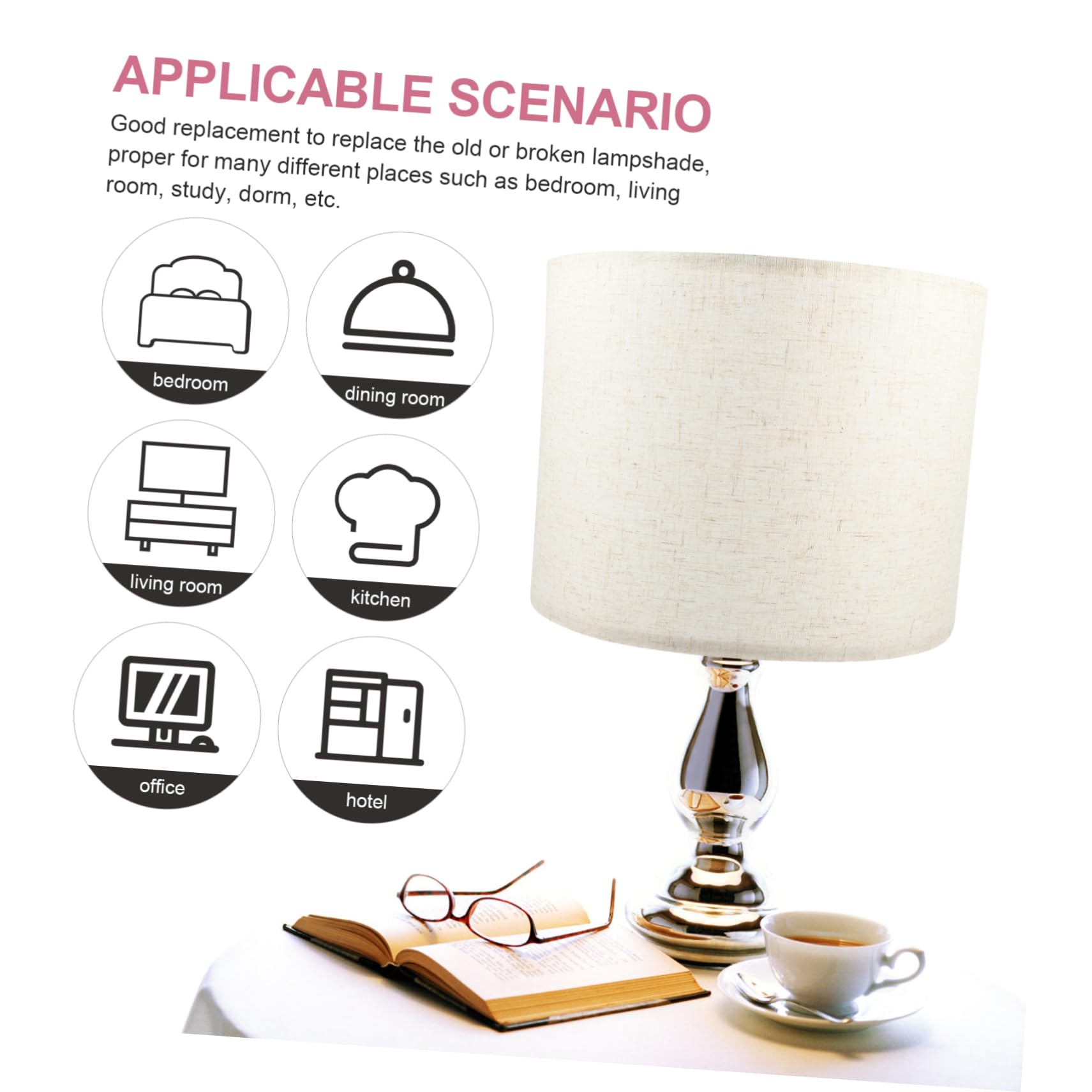 Hemobllo Pantalla Lámpara Mesa de Lino Beige Redonda para Lámparas Sobremesa Función Protectora y Diseño Simple Adecuado para Oficina y Hotel