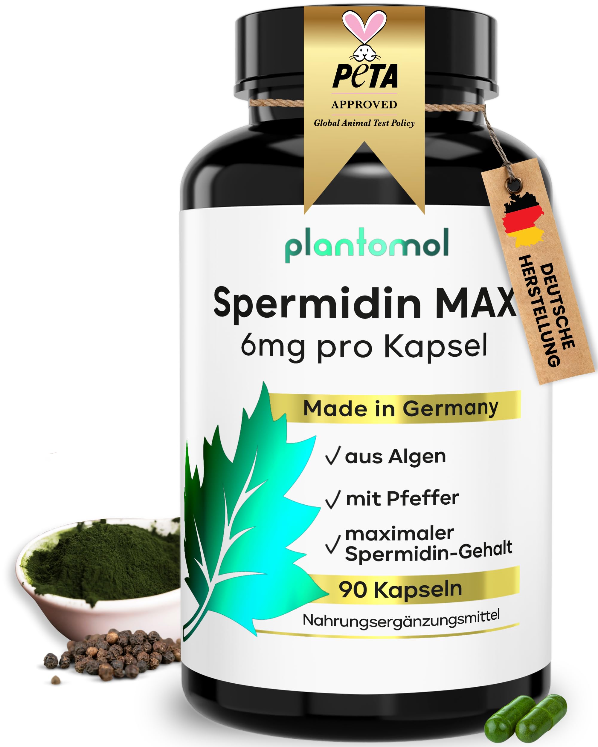 Spermidin Kapseln hochdosiert - Spermidin 6mg pro Kapsel - Spermidine Gehalt durch externes Labor bestätigt - Spermidin MAX - 3 Monatsvorrat