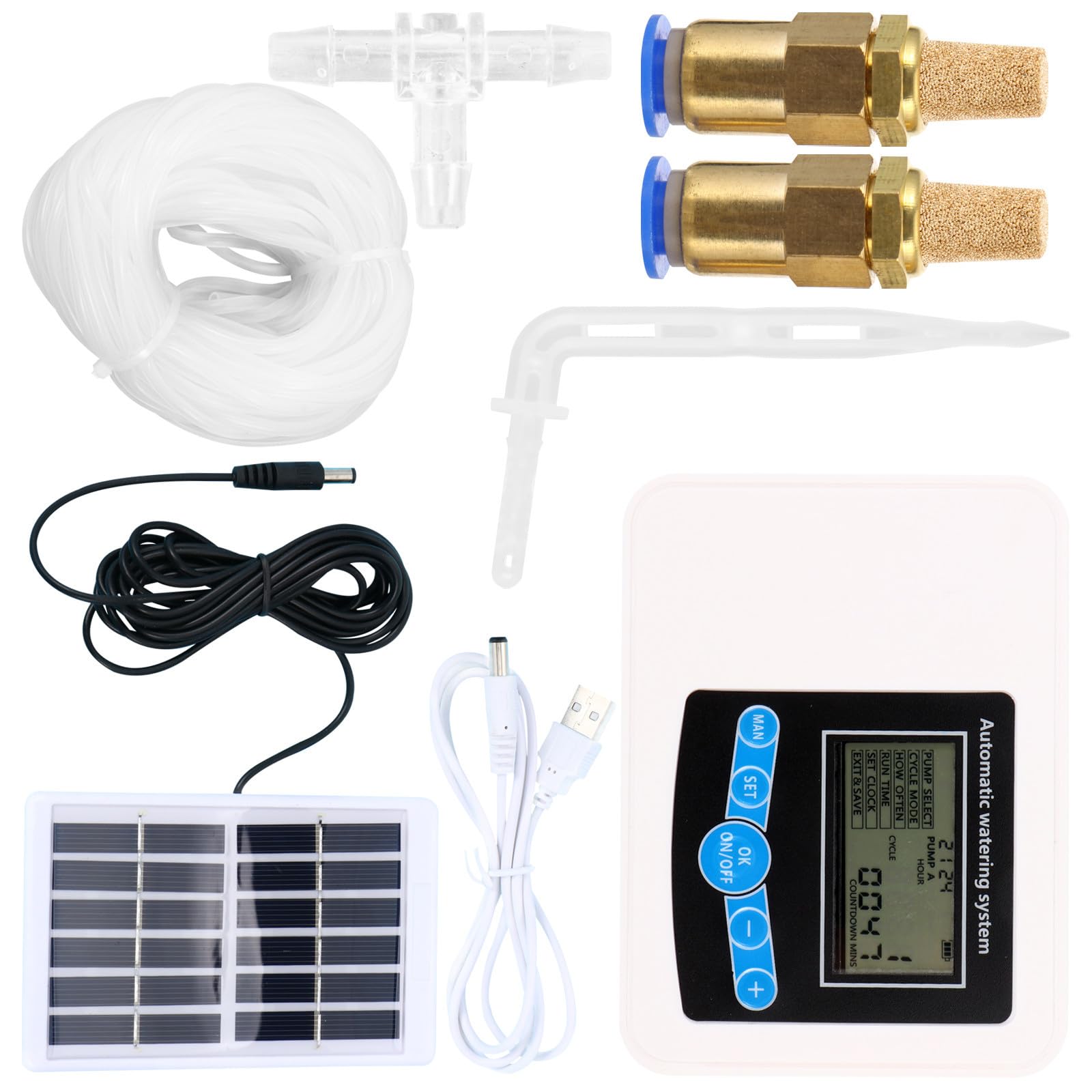 iplusmile Timer per Irrigazione Automatica Doppia Pompa, Controllo Regolabile Dell'acqua, Facile Installazione in Abs per Uso Giardino e Casa, Completo