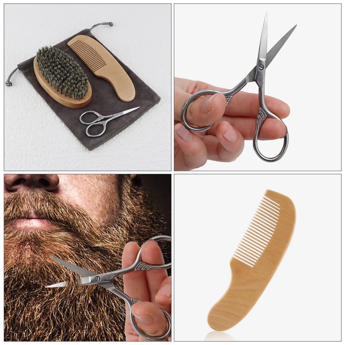 FRCOLOR 3ensembles Set De Soins Barbe Coffret Complet Avec Ciseaux Peigne Et Brosse Pour Entretien Masculines