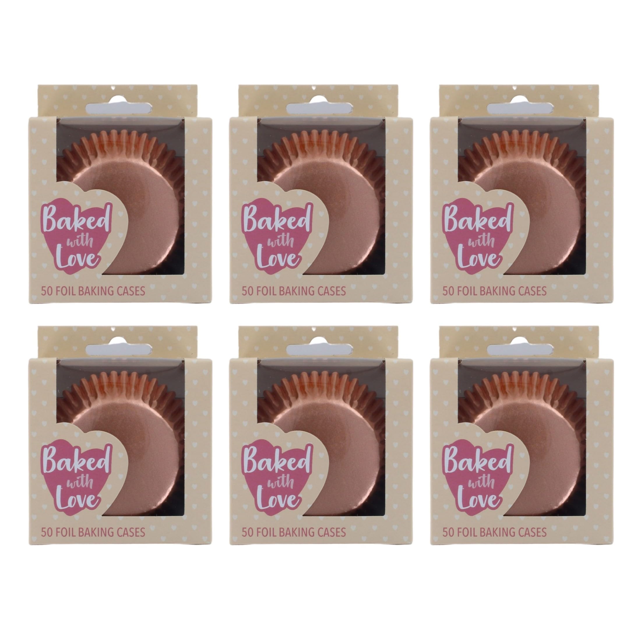 Baked with Love Rose Gold Foil Baking Cases, 300 Foil Baking Cups, Greaseproof Cupcake Cases, Silver, 6 Packs of 50 Cases