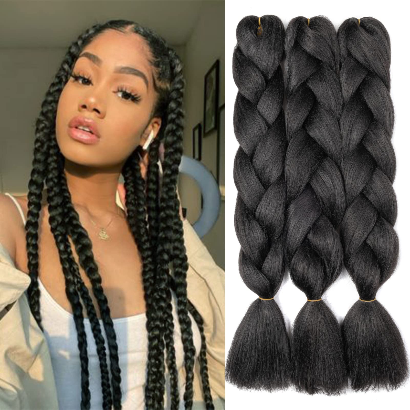 60cm Extensiones de Pelo Trenzas Africanas Castaño Oscuro Extensiones para Trenzas Africanas 1 pcs 100g Kanekalon Pelo para Trenzas Africanas Sintetico Extensiones de Trenzado Cabello Braiding — view 154