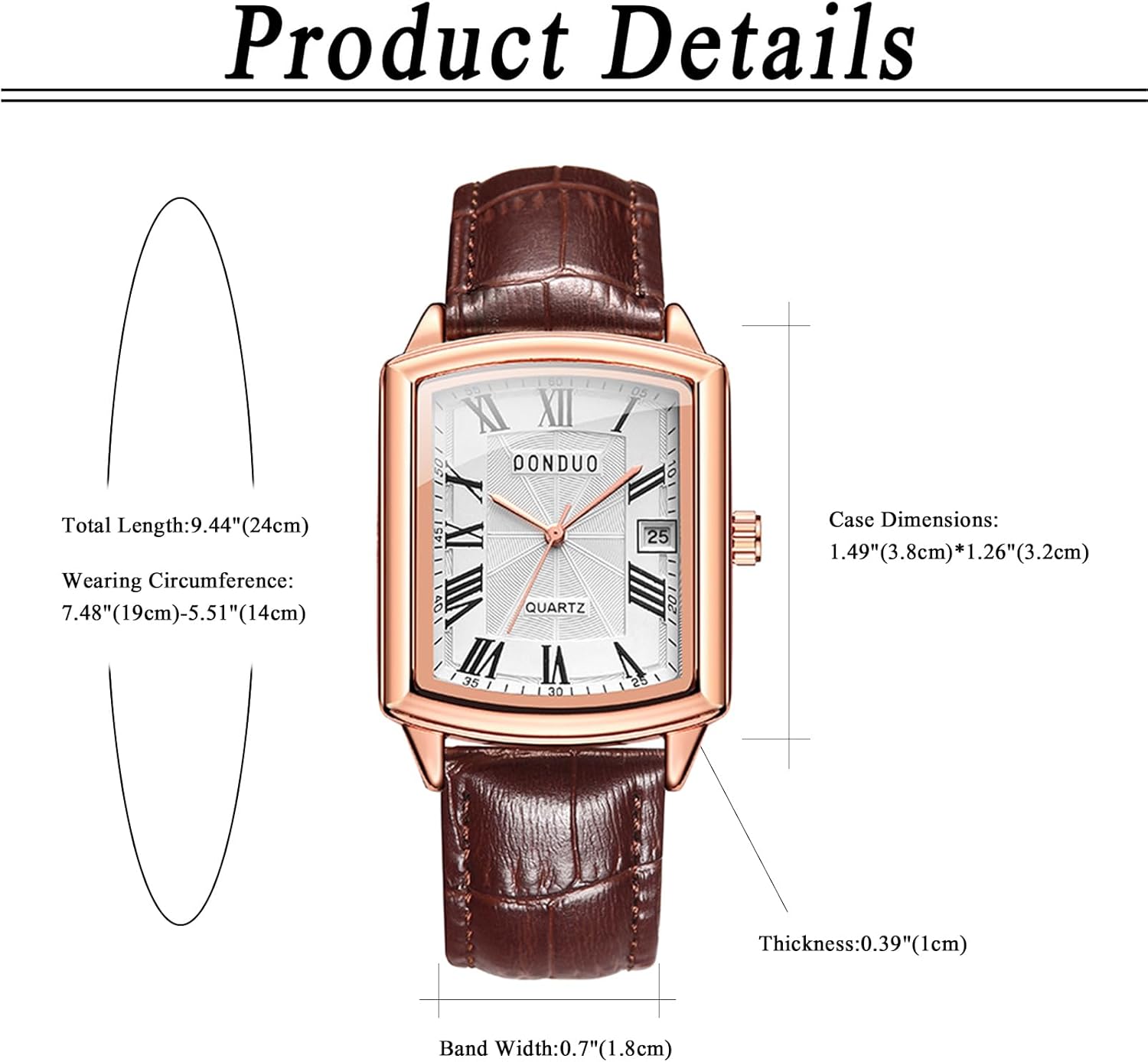 Lancardo Retro Vintage Square Quartz Analog Watch Silver Tone Case Crocodile Pattern Brown Leather Business Casual Dress Wrist Watch - Image 3