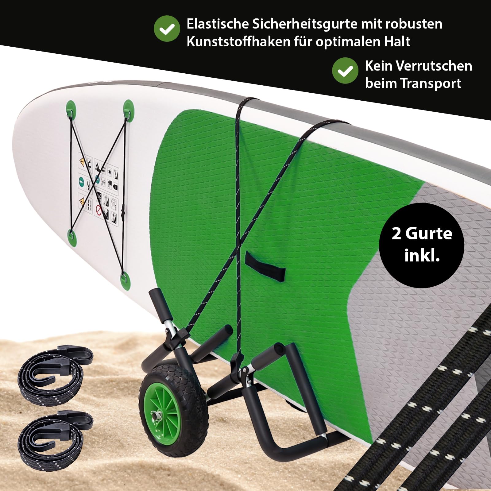 TRUTZHOLM SUP Wagen aus Aluminium mit Schaumstoff-Polsterung für Wassersportgeräte klappbarer Stand Up Pladdle Wagen mit PU-Rädern Kajakwagen Trolley Bootswagen Surfwagen inkl. 2 Sicherheitsgurte