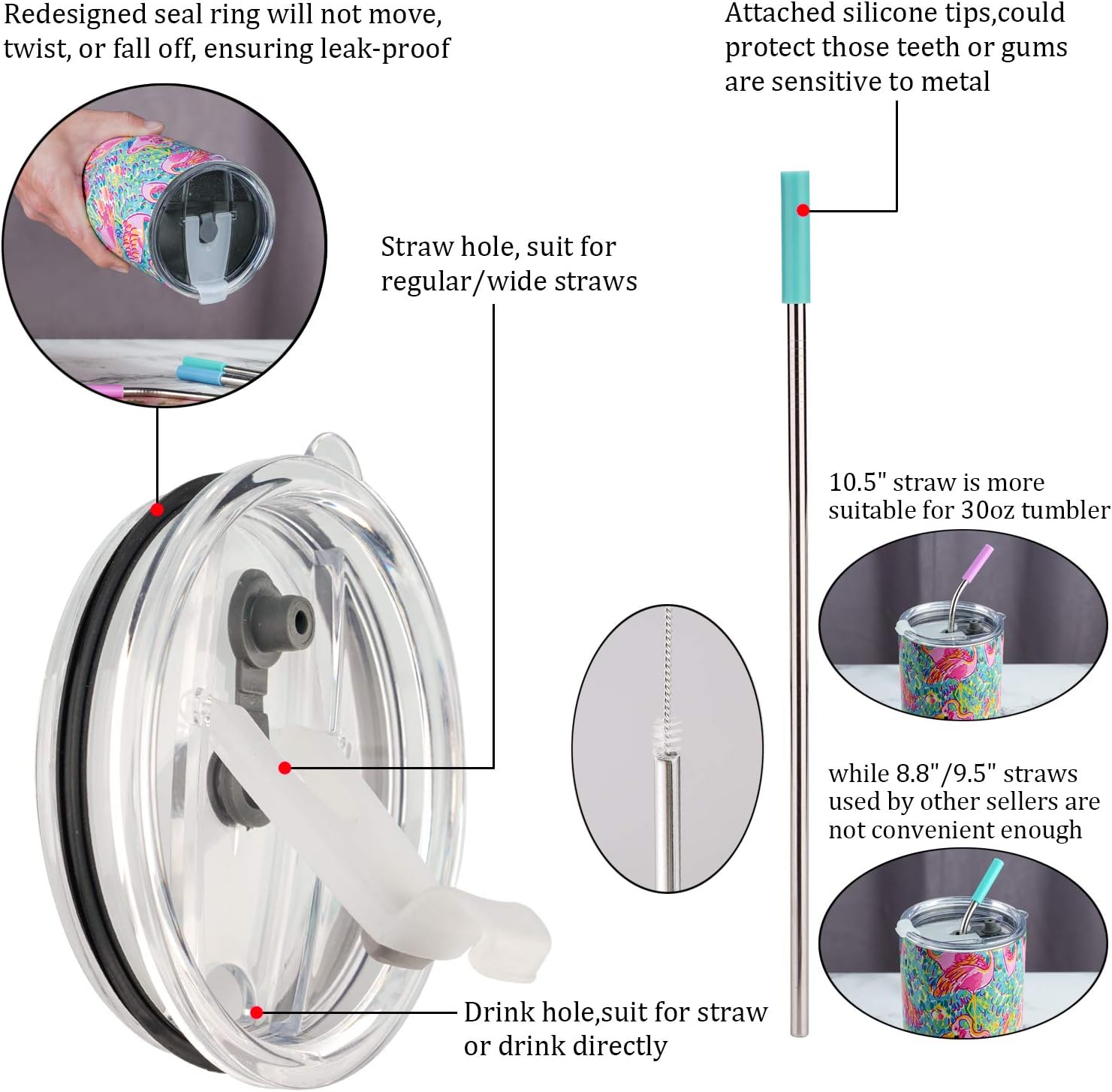 30 oz Tumbler with Lids and Straws,18/8 Stainless Steel Vacuum Insulated Coffee Tumbler,Insulated Travel Mug Water Cup with Leak-Proof Straw Lid & Flip Lid,3 Metal Straws,1 Cleaning Brush & Gift Box